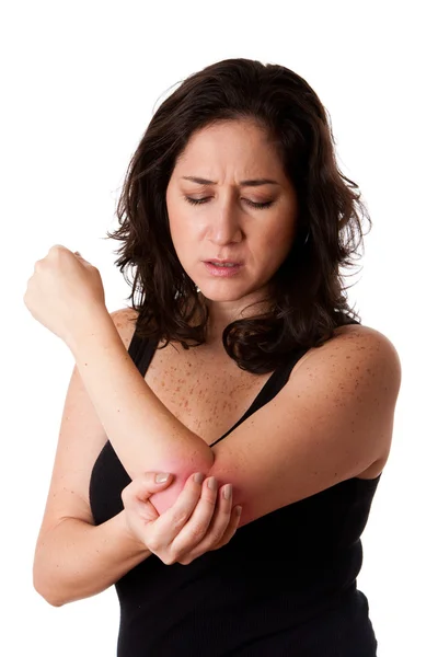 Kobieta z bólem łokcia — Zdjęcie stockowe