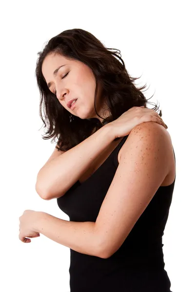 Женщина с болями в шее — стоковое фото