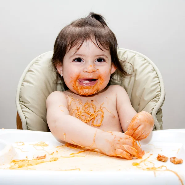 Happy fun messy eater — Stok Foto