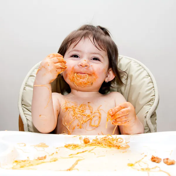 Happy fun messy eater — Stock Photo, Image