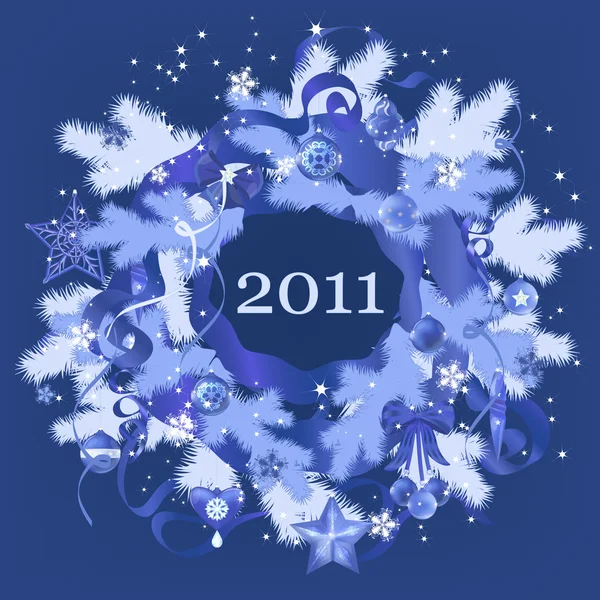 新的一年蓝色花环. — 图库矢量图片