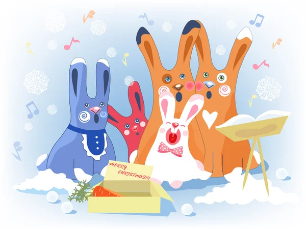 Rabbits Christmas chorals. — Stock Vector