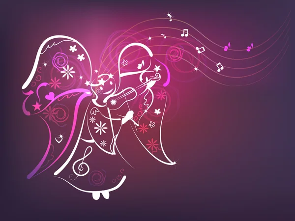 Violetten Hintergrund Mit Engel Der Geige Spielt — Stockvektor