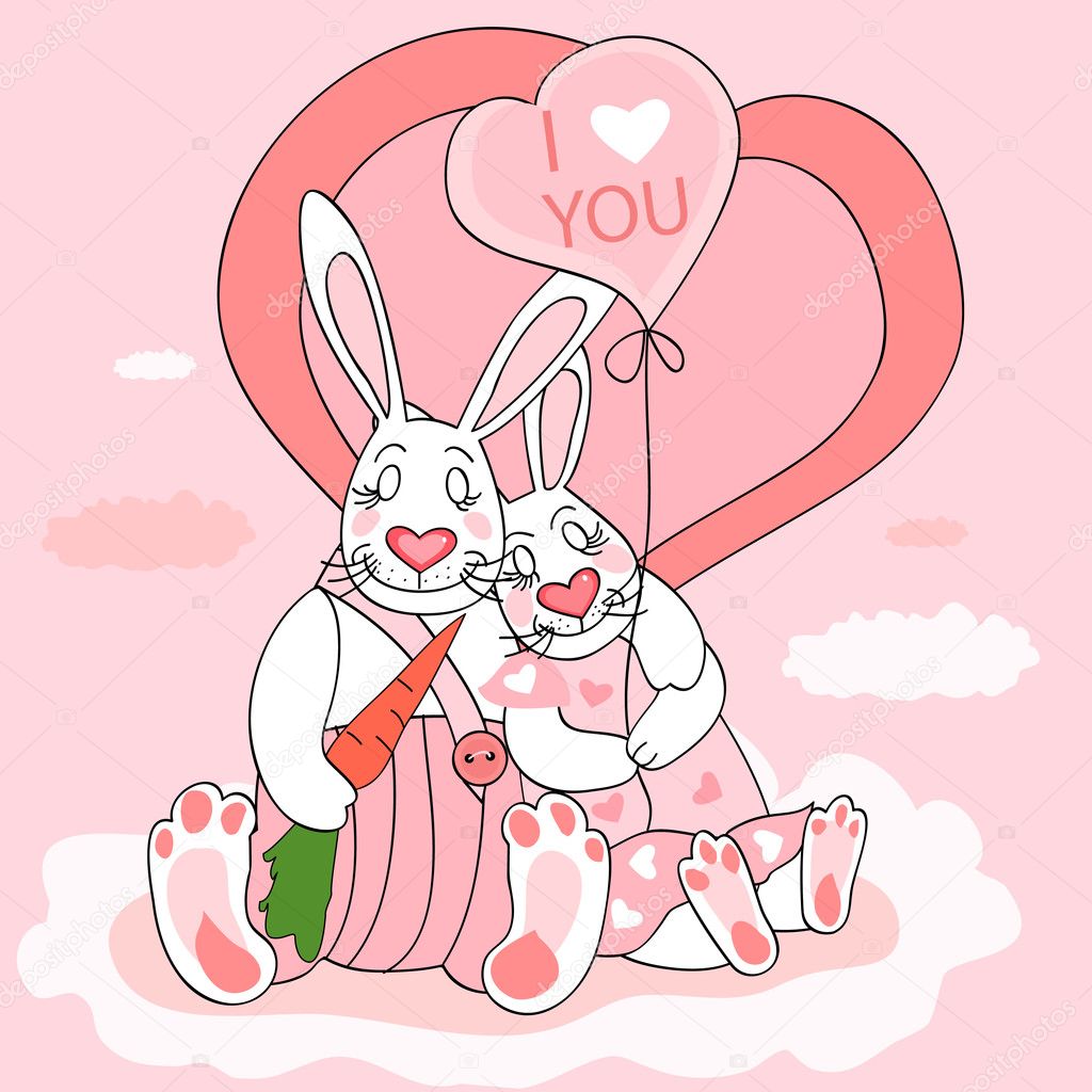 Happy valentines day red bunny rabbit royalty free stock images Rabbit valentine — Stock Vector © tatianat #4603738