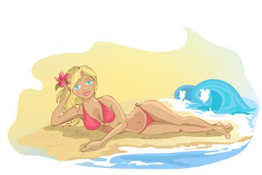 Girl on the beach clipart