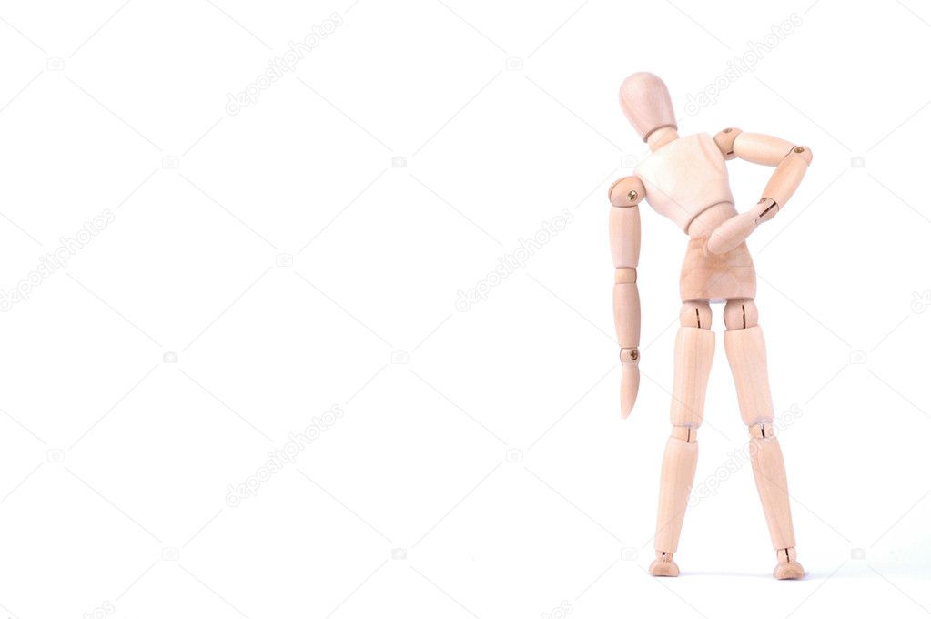 Wooden doll holding the hand due to back pain