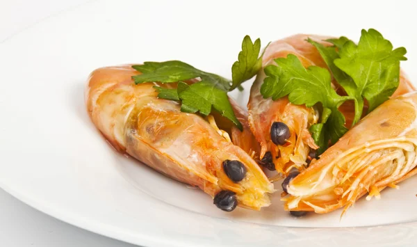 Delicious Boiled Shrimp Plate White Background — Stock Photo, Image