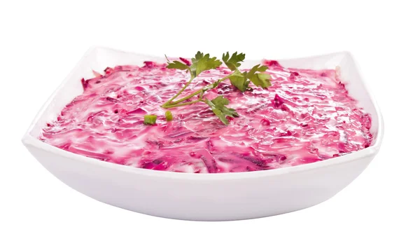 Heringsmayonnaise Köstlicher Frischer Salat Auf Einem Teller Isoliert Auf Weißem — Stockfoto