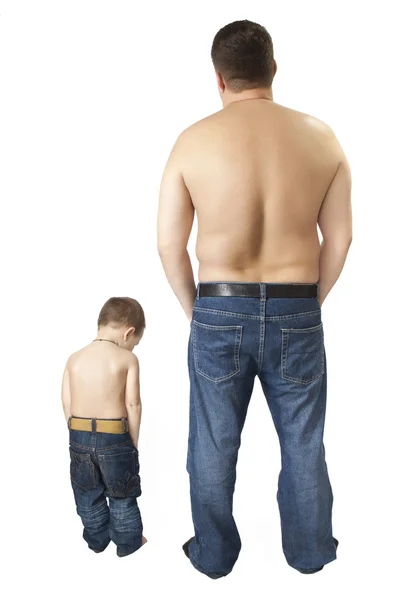 Dad Son Standing Backwards Completely White Background — Stock Photo, Image