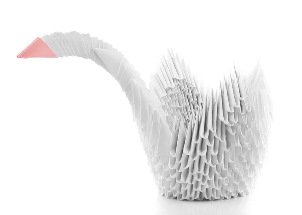 Witte Origami Swan Wit Oppervlak Close Weergave — Stockfoto