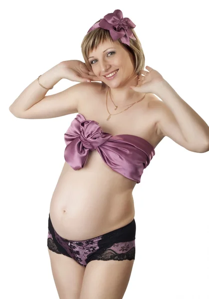 Close Pregnant Woman Underwear Wearing Elastic Pregnancy Bandage