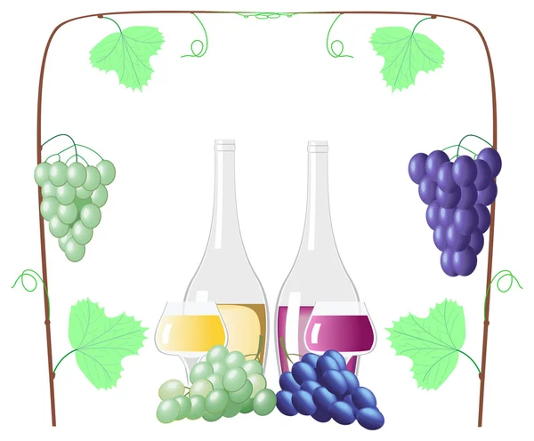 stock vector Red and white wine and grapes.