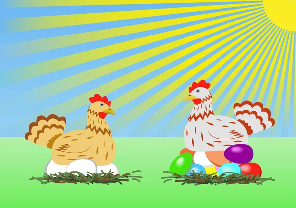 Huhn mit Ostereiern. — Stockvektor