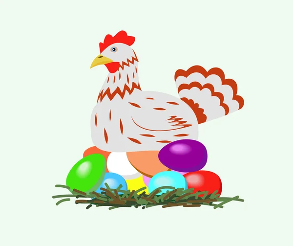 Pollo con huevos de Pascua . — Vector de stock