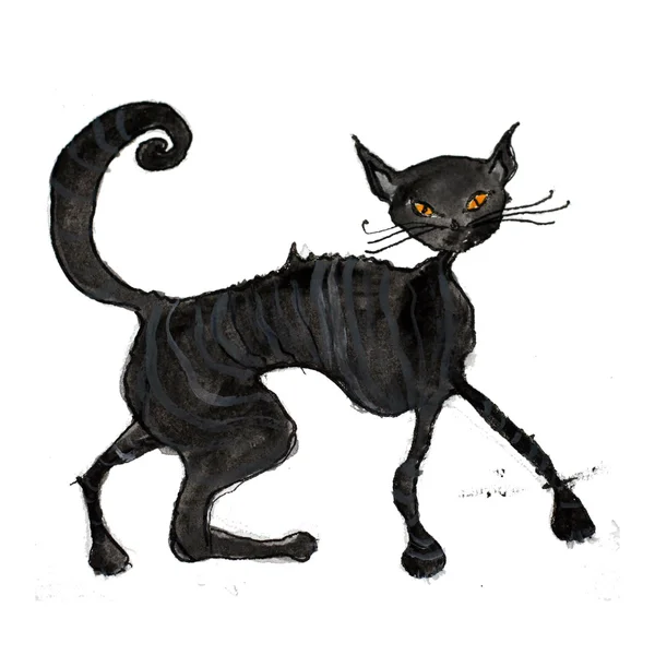 Lllustrated czarny kot — Zdjęcie stockowe