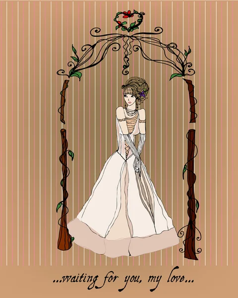 Vector Illustrated Beautiful Bride — Stock Vector