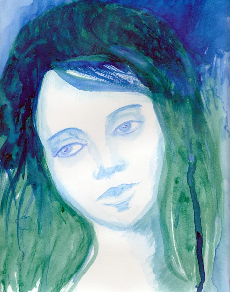 Watercolor illustrated beautiful woman — Stock Photo, Image