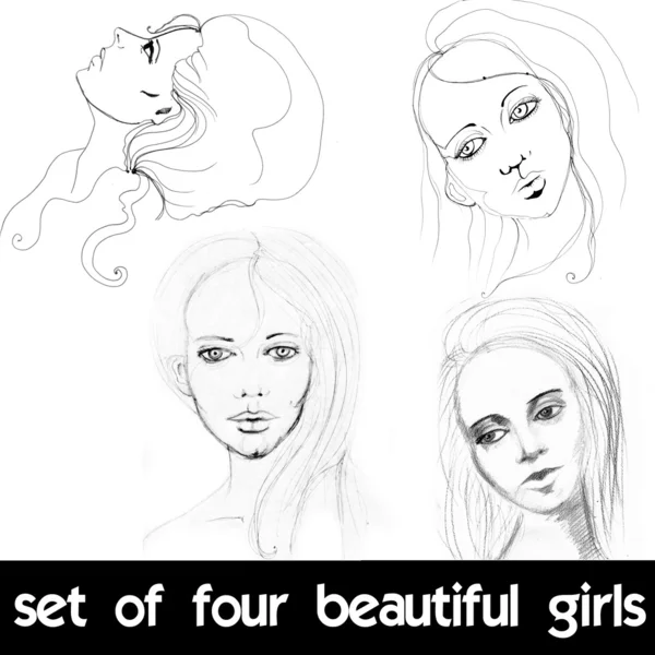 Illustrated set of beautiful girls — Stock Photo, Image