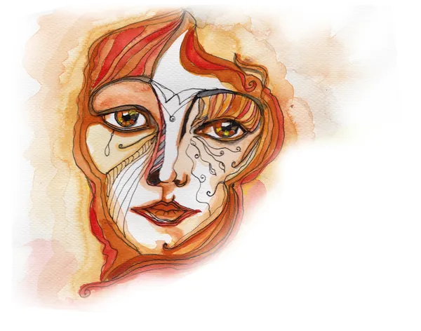 Krásné ilustrované masku a žena — Stock fotografie