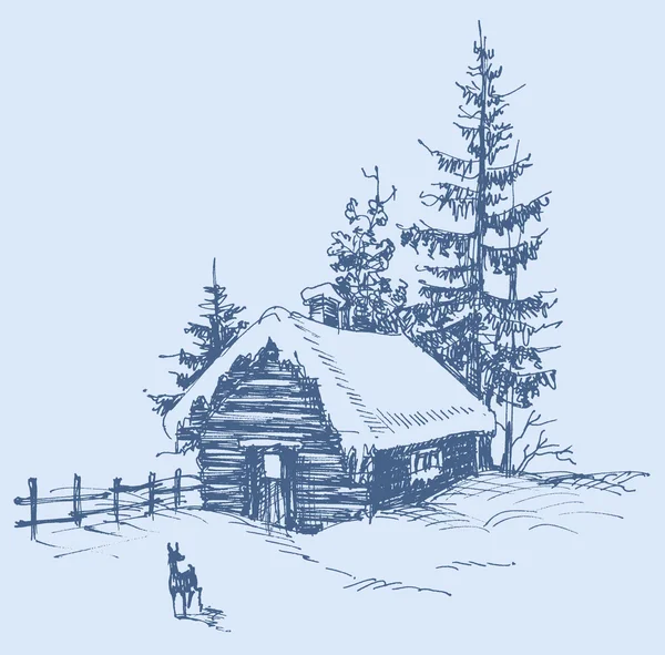 Skizze einer Winterlandschaft — Stockvektor