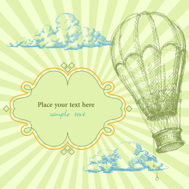 Retro frame with hot air balloon clipart