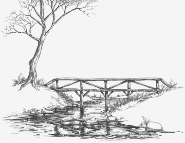 Bridge over river sketch clipart