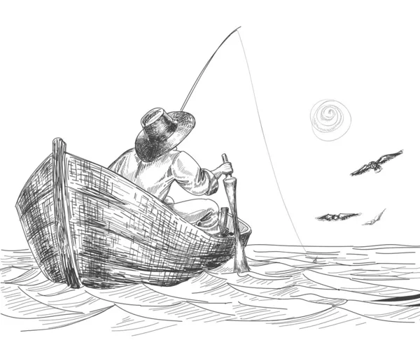 Dibujo Del Pescador — Vector de stock
