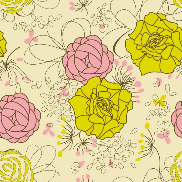 Motif floral sans couture, style rétro — Image vectorielle