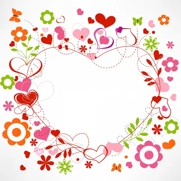 Hjärtan och blommor ram — Stock vektor