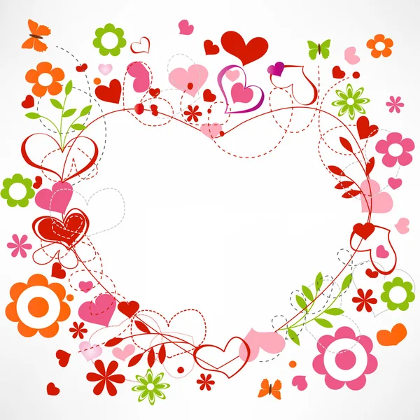Hearts and flowers frame — Stock Vector