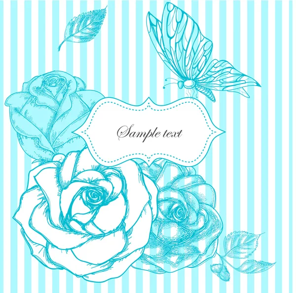 Roses et cadre papillon — Image vectorielle