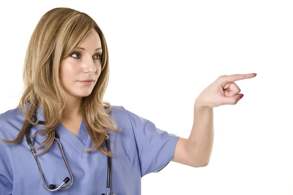 Nurse pointing finger — Stock Photo, Image