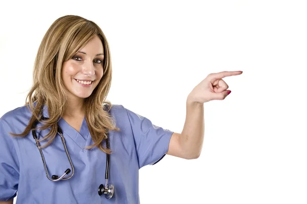 Медсестра вказівним пальцем — стокове фото