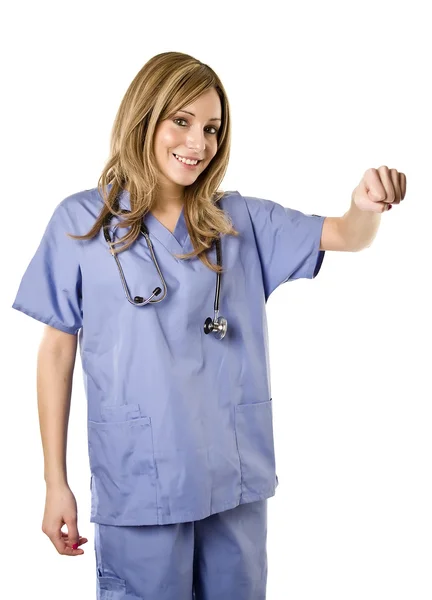 Junge Krankenschwester mit leeren Händen — Stockfoto