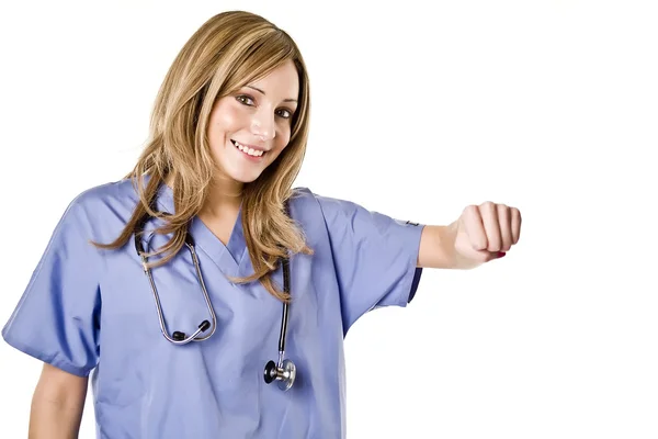 年轻的护士抱着空白 — 图库照片