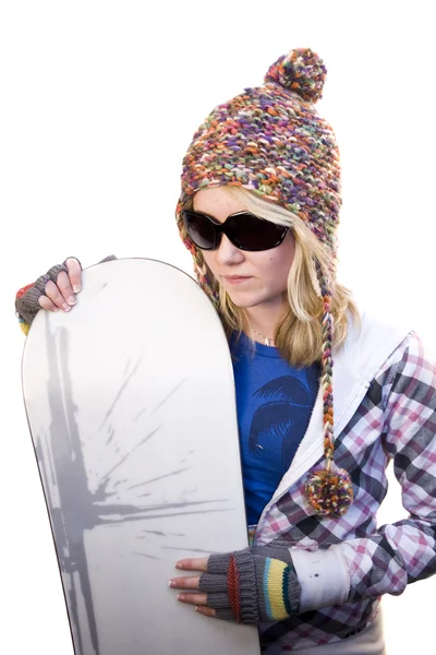 stock image Young teen girl with snowboard