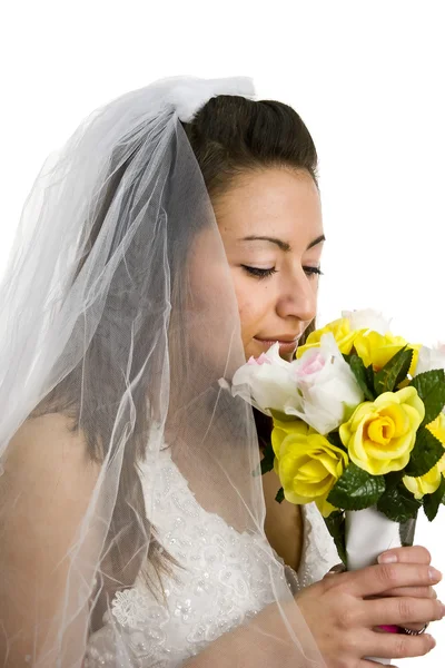 stock image Young bride with flowers