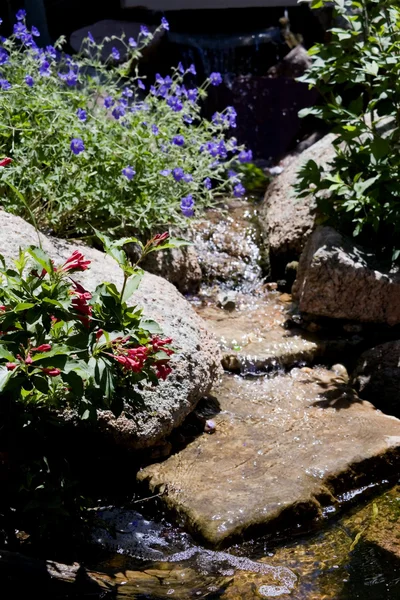 Flowing stream of a water feature
