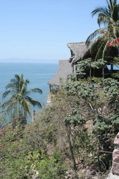 Тропический мексиканский домик с видом на океан — стоковое фото