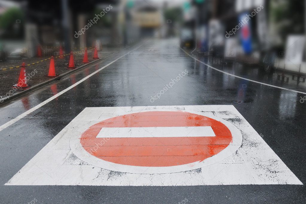 Giant Stop Sign Road Focus Sign Far Background Blurred Out — Stock ...