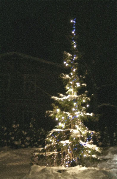 Weihnachtsbaum Mit Schnee Und Licht — Stockfoto