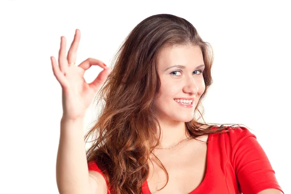 Young Caucasian Female Showing Gesture Isolated White Background — Stock Photo, Image