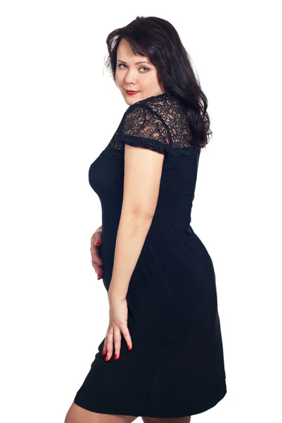 Femme enceinte en robe noire — Photo