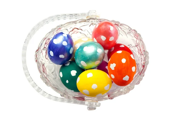 Glass Vase Full Easter Eggs Isolated White Background — Stock Photo, Image