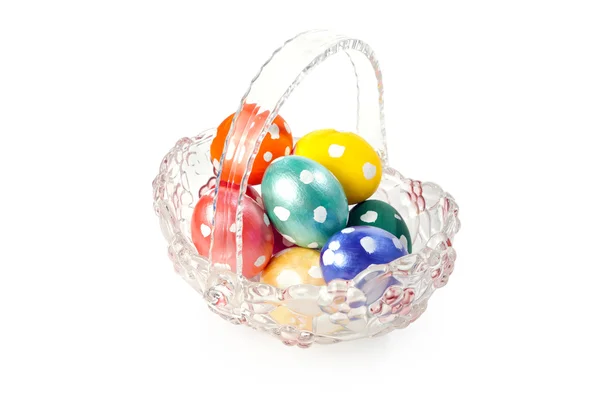 Glass vase full of Easter eggs — Stock Photo, Image
