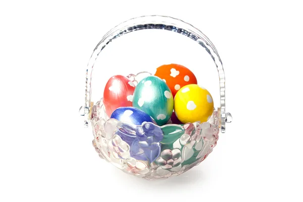 Glass Vase Full Easter Eggs Isolated White Background — Stock Photo, Image