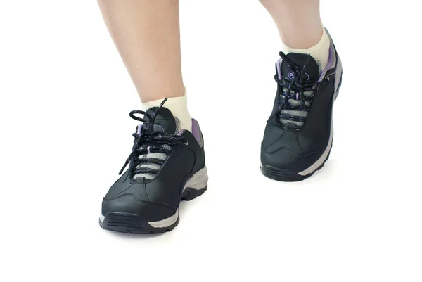 Γυναίκες Αθλητικά Παπούτσια Σπορτέξ Closeup Γυναίκα Πόδια Και Πόδια Φορώντας — Φωτογραφία Αρχείου