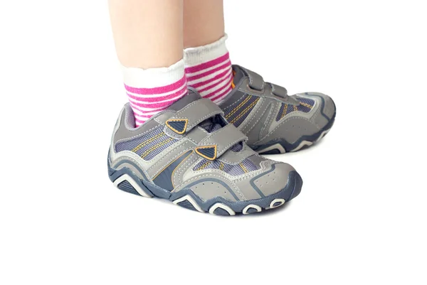 Zapatillas Deporte Para Niños Primer Plano Las Piernas Los Niños — Foto de Stock