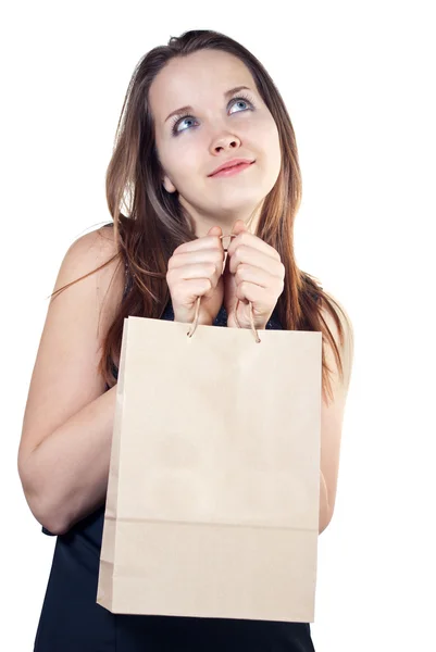 ショッピング バッグを持つ美しい女性 ロイヤリティフリーのストック画像