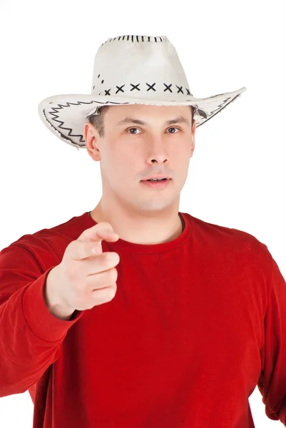 Un homme au chapeau de cow-boy pointant sur toi — Photo